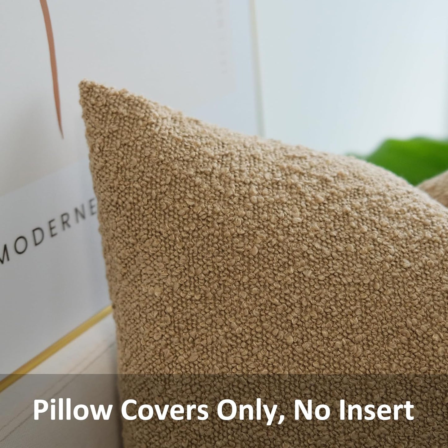 Pack of 2 Textured Boucle Throw Pillow Covers Accent Solid Pillowcovers Home Decor 20 X 20 Inch Light Brown