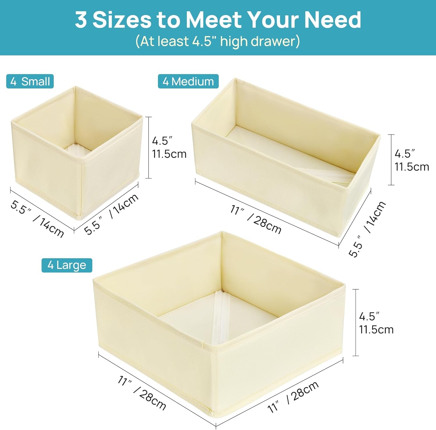 12 Pack Baby Clothes Organizer, Dresser Drawer Organizer for Baby Clothing, Foldable Fabric Closet Drawer Storage Bins, Nursery Dresser Dividers for Bra, Socks, Ties, Scarf