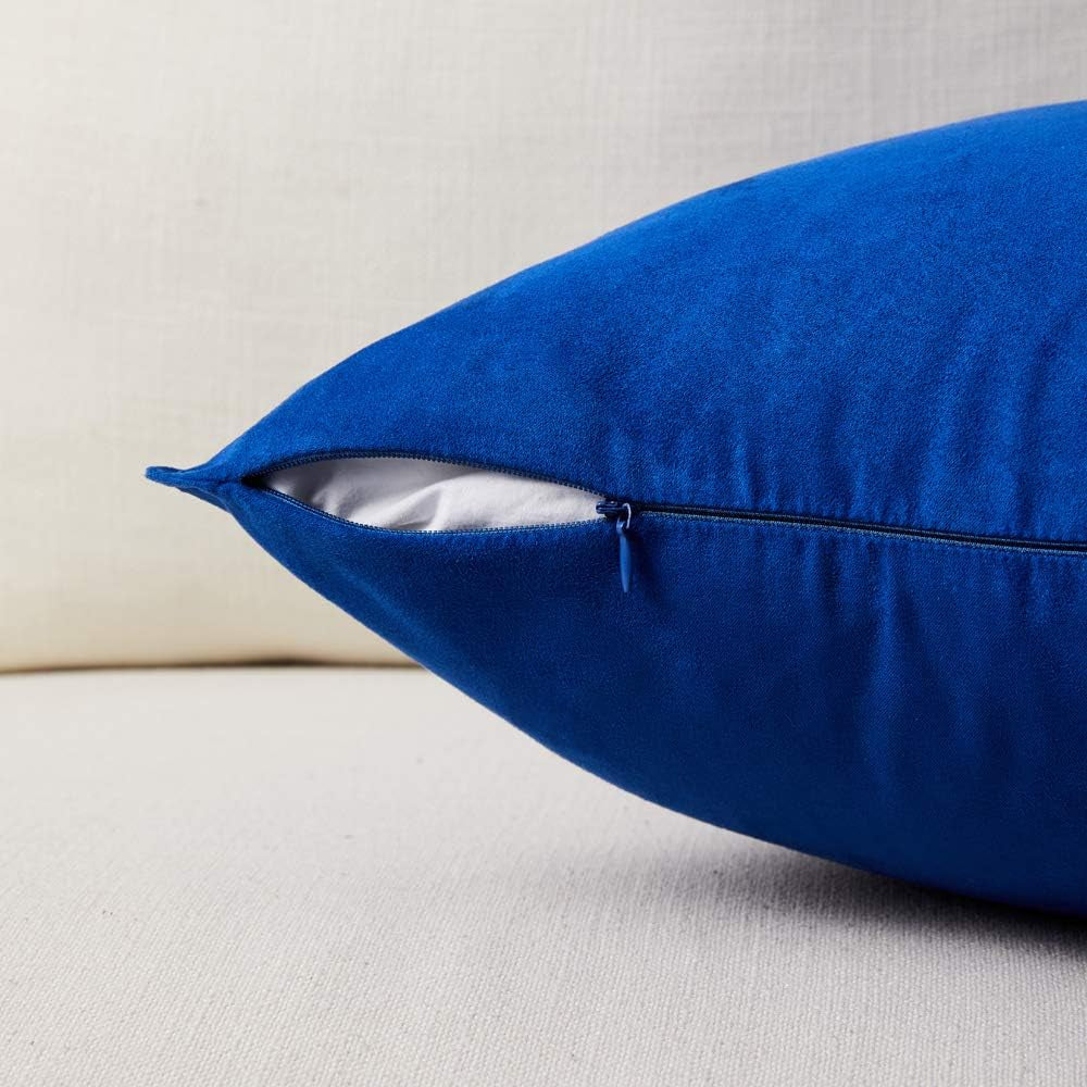 2 Packs Premium Faux Suede Decorative Throw Pillow Covers, Super Soft Square Pillow Case,Solid Cushion Cover for Couch/Sofa/Bedroom (16"X 16",Set of 2, Blue)