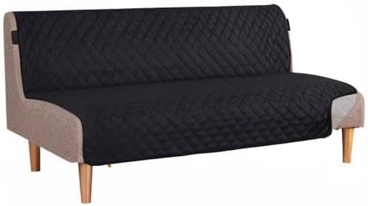 Reversible Futon Cover Water Repellent Armless Sofa Slipcover Washable Furniture Protector with Adjustable Elastic Strap Anti-Slip Futon Bed Cover for Dogs 70" Width Seat(Black/Grey)