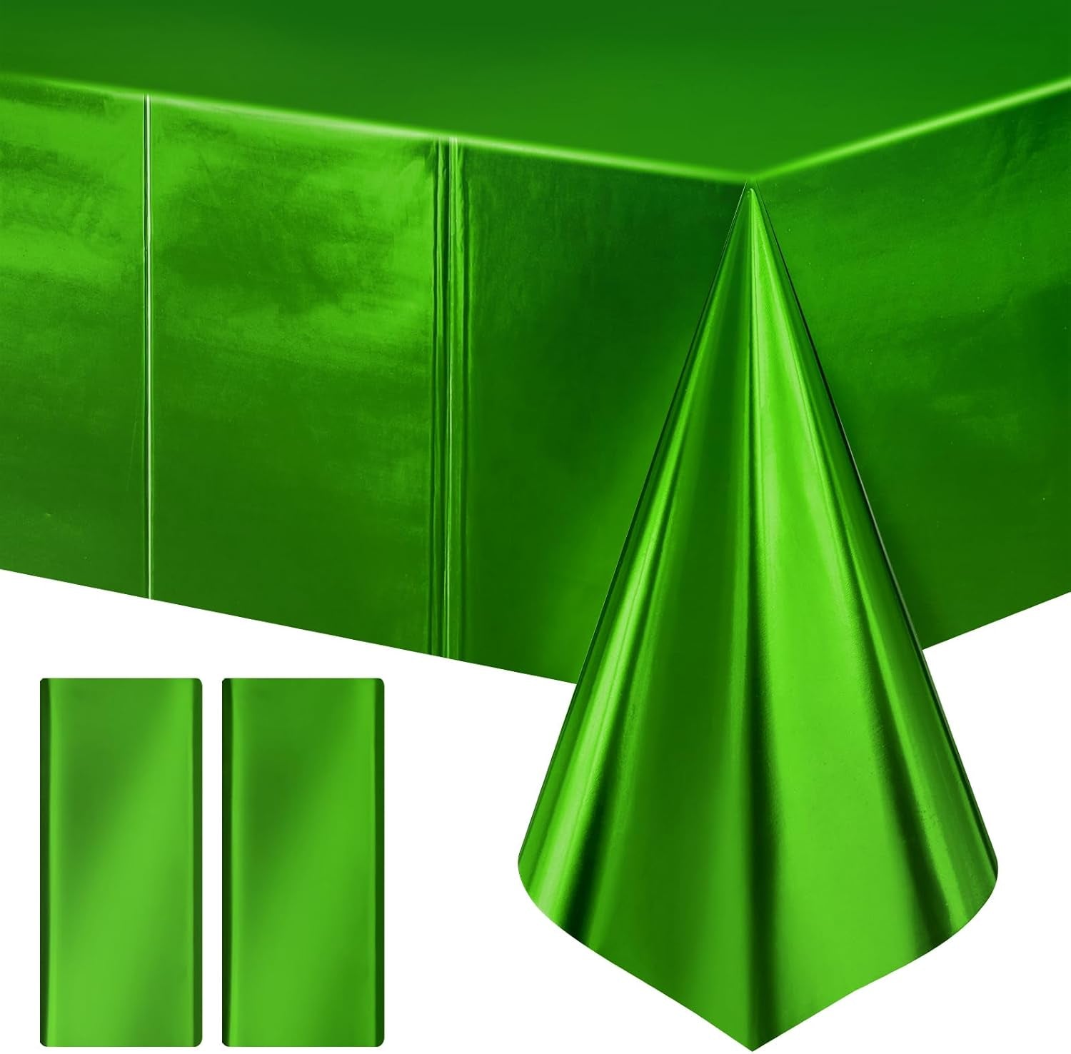 Set of 2 Green Plastic Tablecloths with Metallic Matte Finish, 40" x 108" - Ideal for Jungle Safari, Wild One Birthday Party, Wedding, and Baby Shower Decorations
