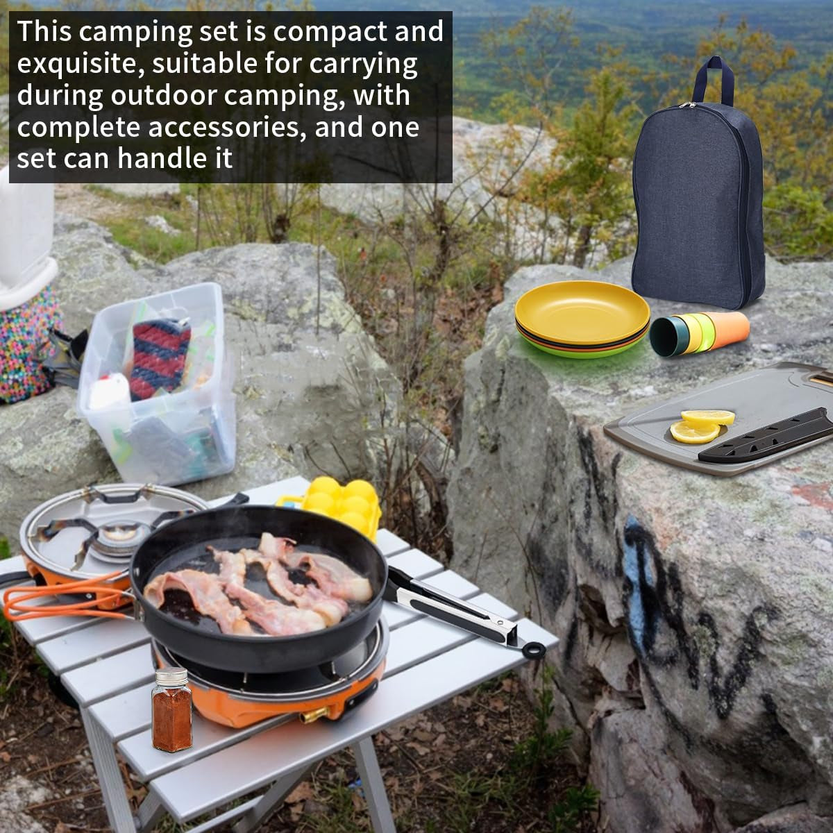 Camping Essentials: Comprehensive Cooking Utensils Set with Silverware, Plates, and Cups for Outdoor Activities, Picnics, and BBQs