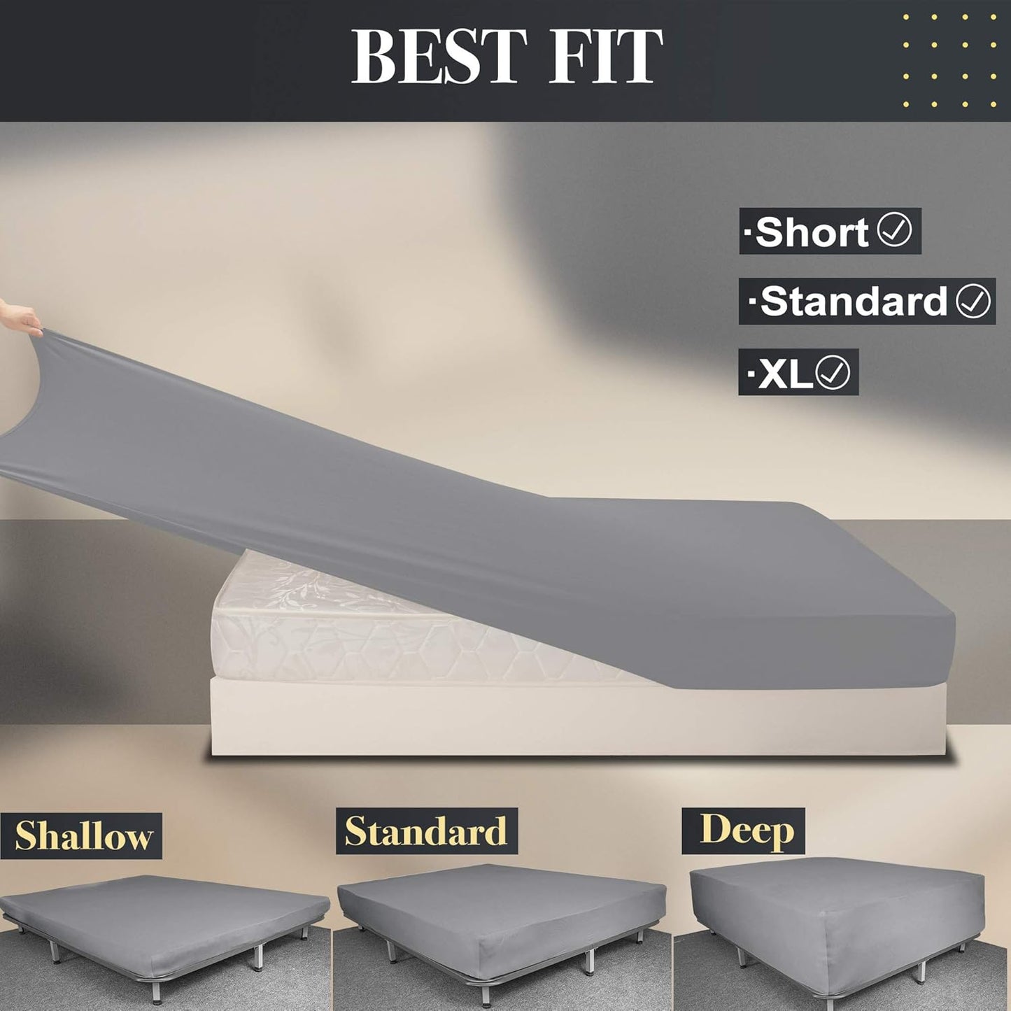 Twin Size Fitted Sheet Only - 4-Way Stretch Knit, Snug Fit, Wrinkle Free & Stay in Place, No More Slipping off for Mattress, Soft & Comfortable - Light Gray, Twin