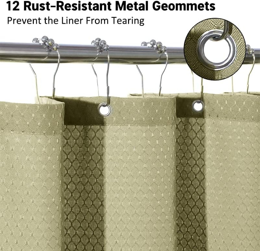 Waffle Weave Shower Curtain, Heavy Duty Fabric Cloth, Waterproof, Machine Washable, Hotel Spa Luxury Quality, 72 X 72 Inches for Standard Bathroom and Shower, 12 Metal Hooks, Charcoal Gray
