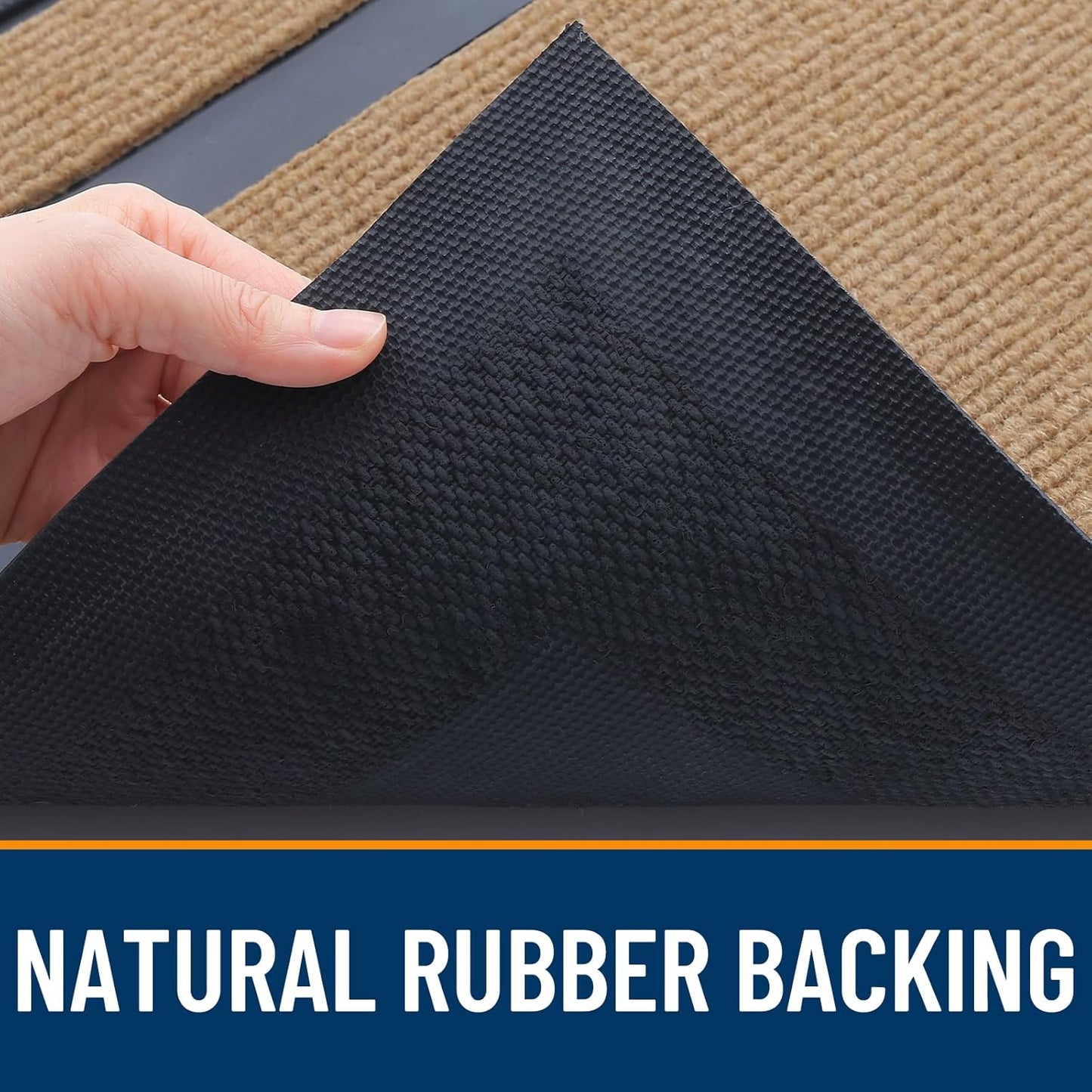 Front Door Mat Indoor Outdoor Entrance, Waterproof All-Season, All-Weather Doormat, Sturdy Natural Rubber, Fade Resistant, Low Profile, Easy Clean Patio Porch Entryway Mat, 29.5X17, Light Brown