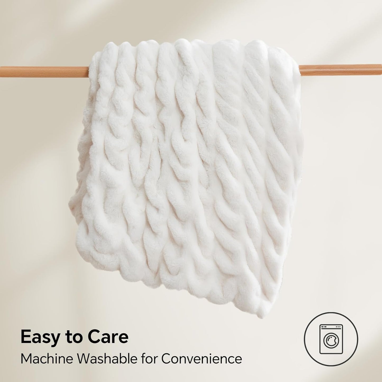 Faux Fur Throw Blanket for Couch, Soft and Cozy Boho Ruched Fluffy Blanket, Warm Plush Fuzzy Faux Rabbit Fur Blanket for Women Gift (Cream, 50"X 60")