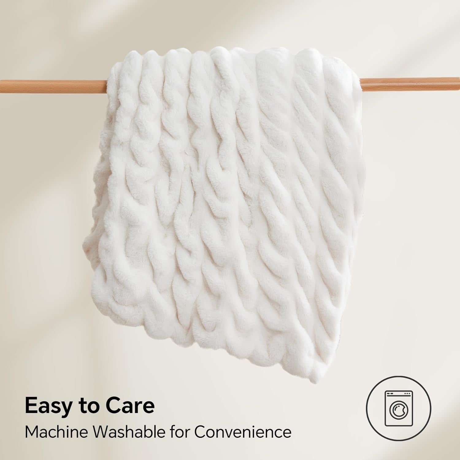 Faux Fur Throw Blanket for Couch, Soft and Cozy Boho Ruched Fluffy Blanket, Warm Plush Fuzzy Faux Rabbit Fur Blanket for Women Gift (Cream, 50"X 60")