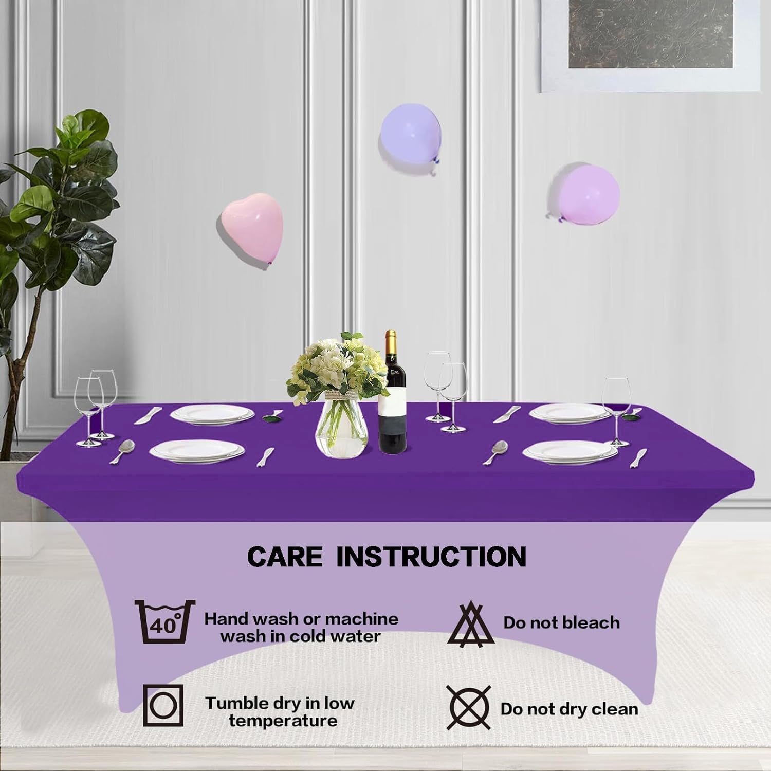 2 Pack 6FT Table Cloth for Rectangular Fitted Events Stretch Purple Table Covers Washable Spandex Tablecloth Protector for Party, Wedding, Cocktail, Banquet, Festival