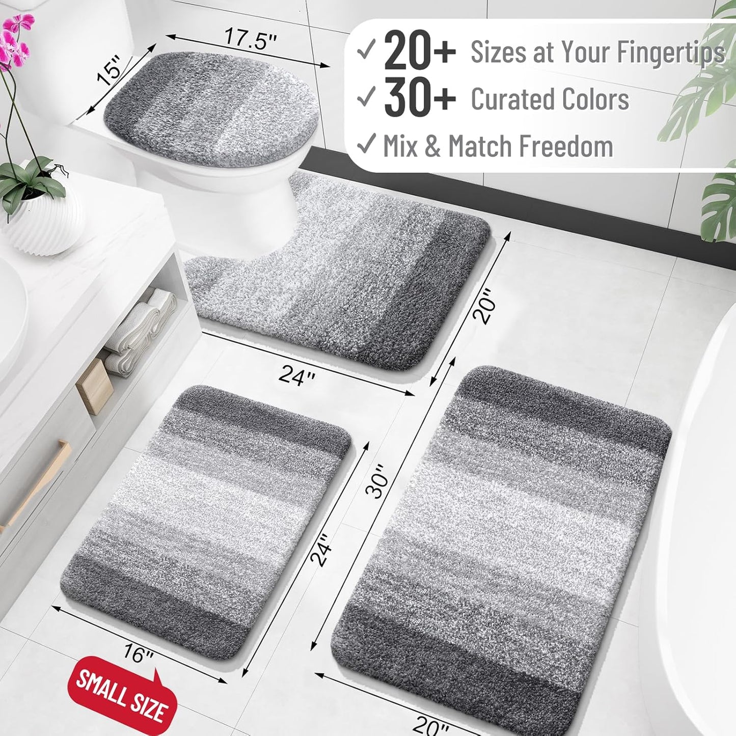 Bathroom Rugs Mat 24X16, Extra Soft Absorbent Microfiber Bath Rugs, Rubber Backing, Quick Dry, Machine Washable Bath Mats for Bathroom Floor, Tub and Shower, Home Decor Accessories, Grey