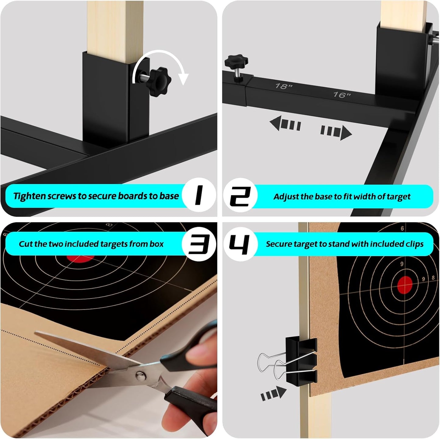 Shooting Target Stand Base with Wooden Board- for Paper Target Sheet Archery Cardboard Targets, Target Holder with Adjustable Base - H Shape - USPSA/IPSC - IDPA Practice