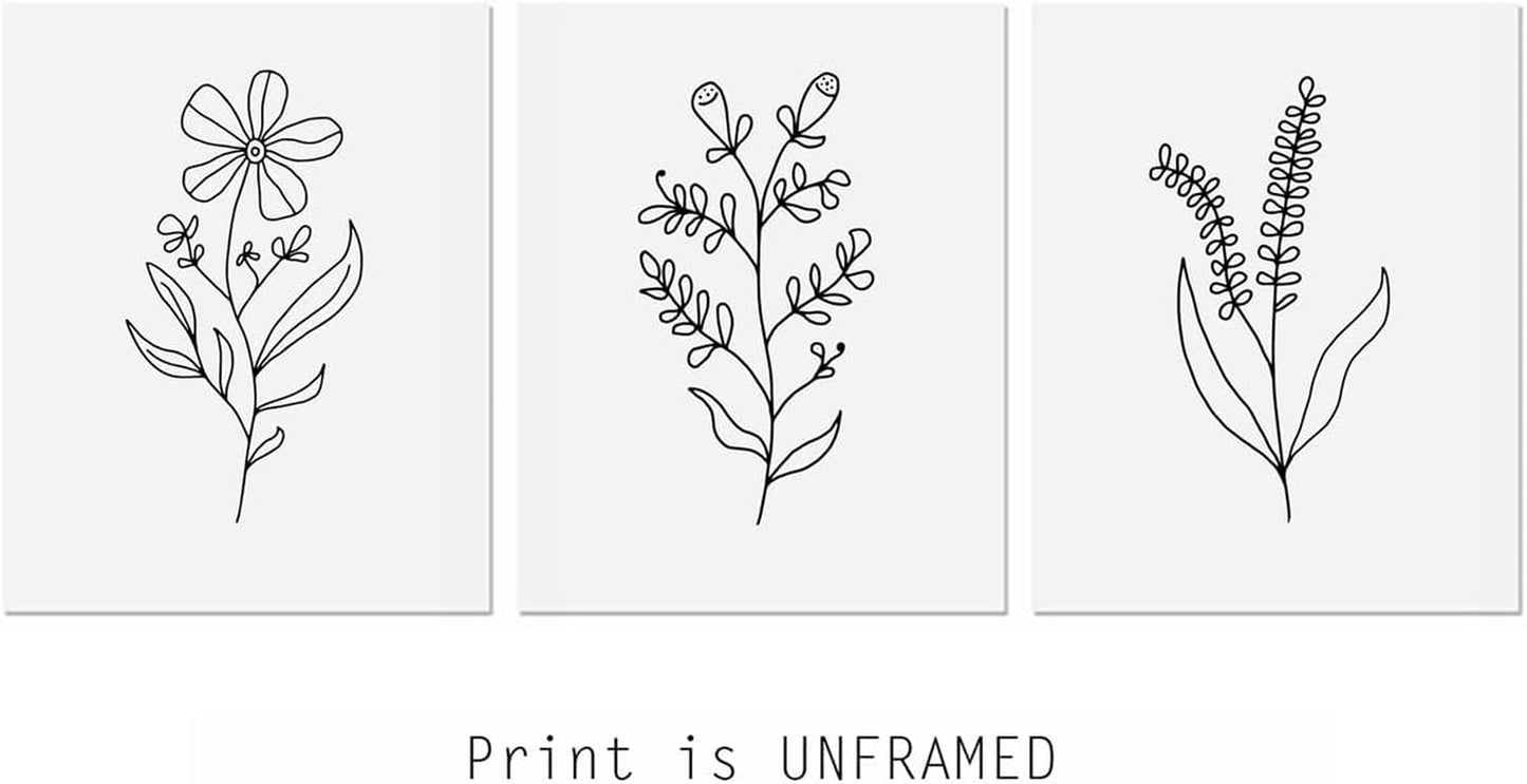 Minimal Line Botanical Prints, Flower Line Art Prints, Set of 3, Gallery Wall Art, Botanical Prints, Wild Flowers Art, Floral Line Art, Minimal Floral Decor, 11X14Inch Unframed