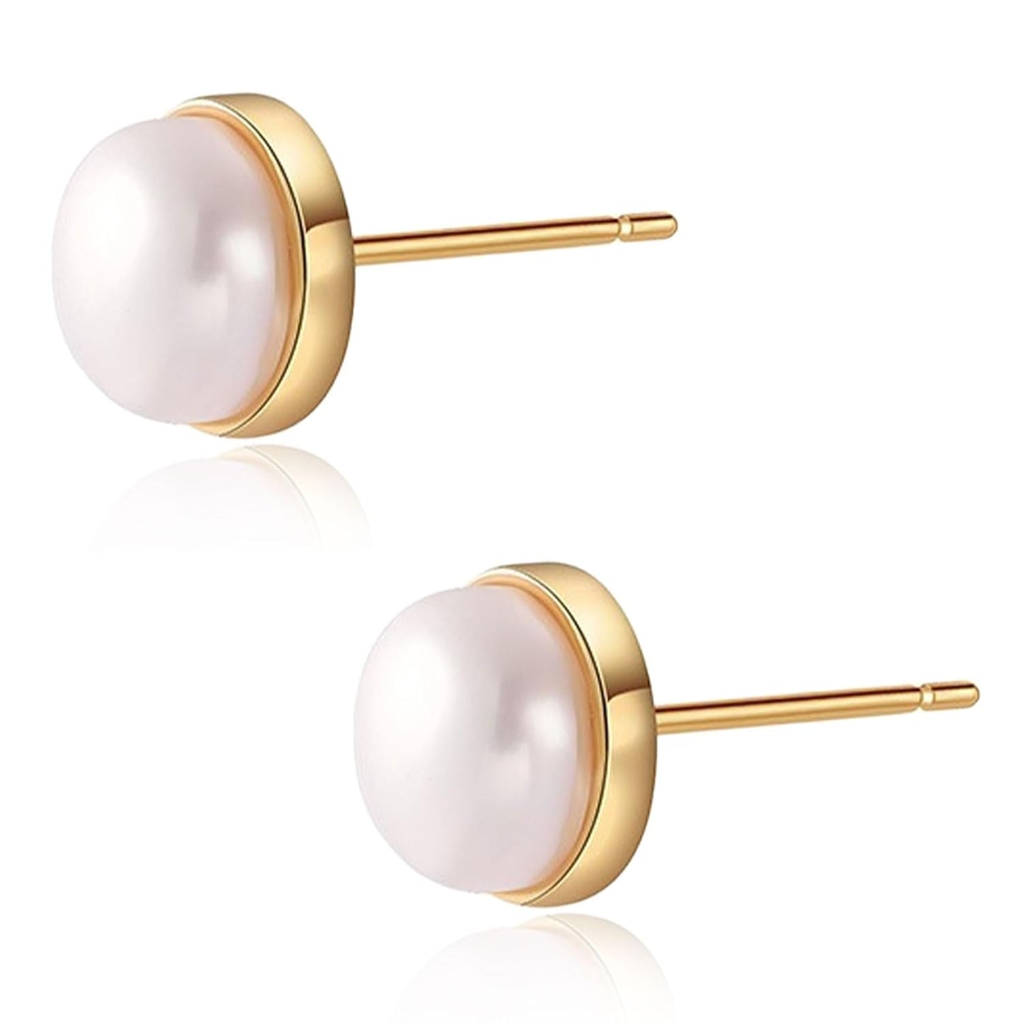 14K Gold round Stone Stud Earrings Hypoallergenic Minimalist Women'S Jewelry, round Boho Fashion Simple Turquoise Jewellery, Handmade Holiday Gift Earrings for Her (B)