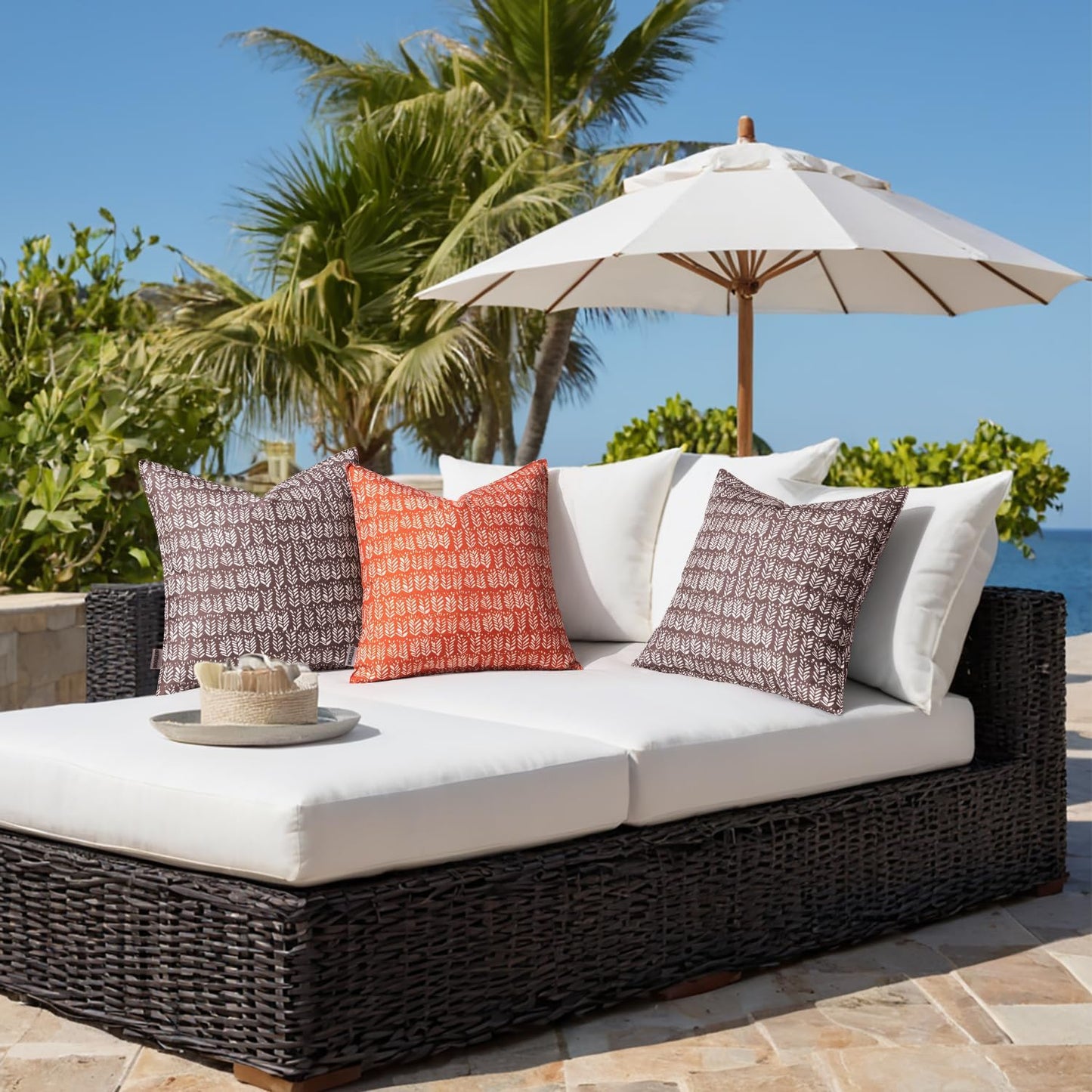 Outdoor Pillow Covers Waterproof Natural Floral Print Pillowcases Pack of 2 Decorative Boho Accent Cushions for Summer Patio Funiture Garden Tent Porch Bench,Brown 20X20 Inch