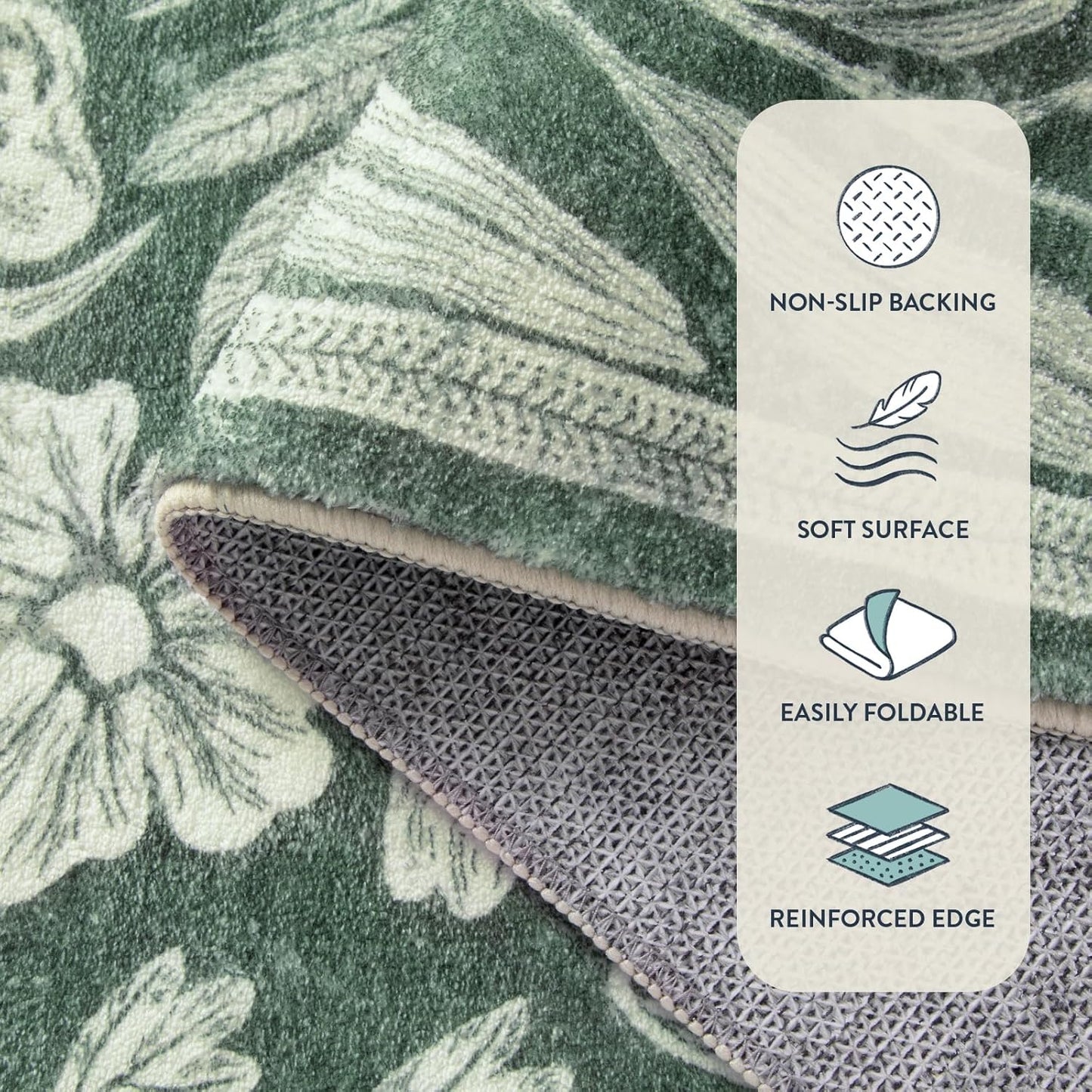Rabbit 5X7 Washable Rugs for Living Room, Animal Soft Rugs for Dining Room, Whimsical Forest Woodland Print Green Carpet for Bedroom, Nature Non Shedding Non Slip Carpets Accent Rug