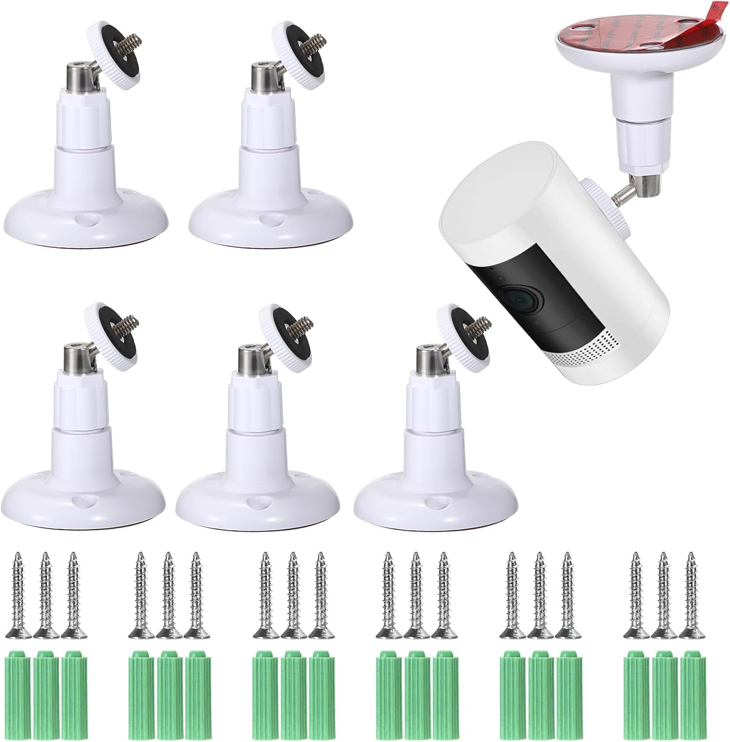 6-Pack Adjustable Wall Mount Holder for Ring Indoor/Outdoor Cameras - Adhesive Security Mounting Bracket (Camera Not Included)