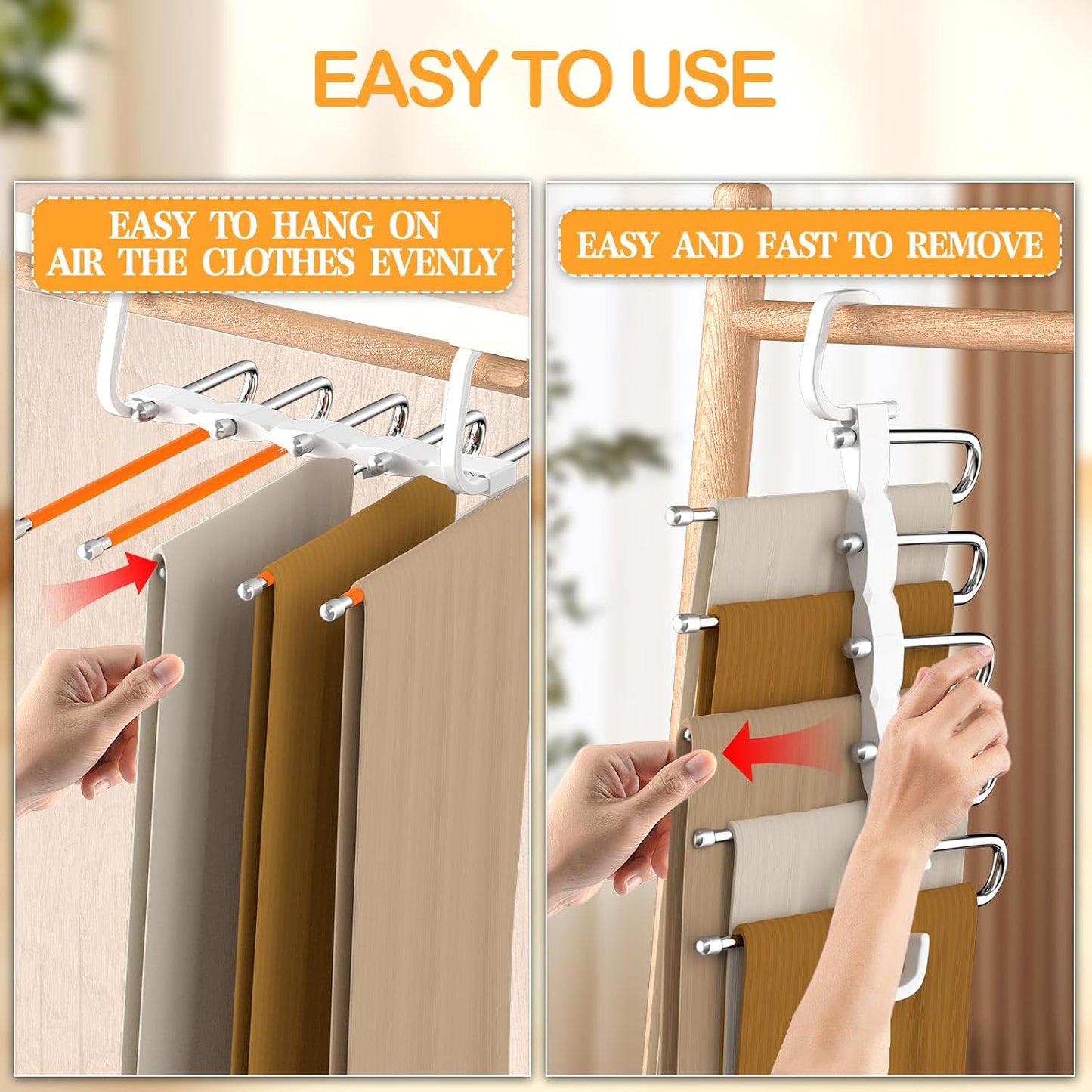 Space-Saving Non-Slip Pants Hangers - 1 Pack for Organizing Jeans, Trousers, Scarves, Leggings, and Skirts (Orange)