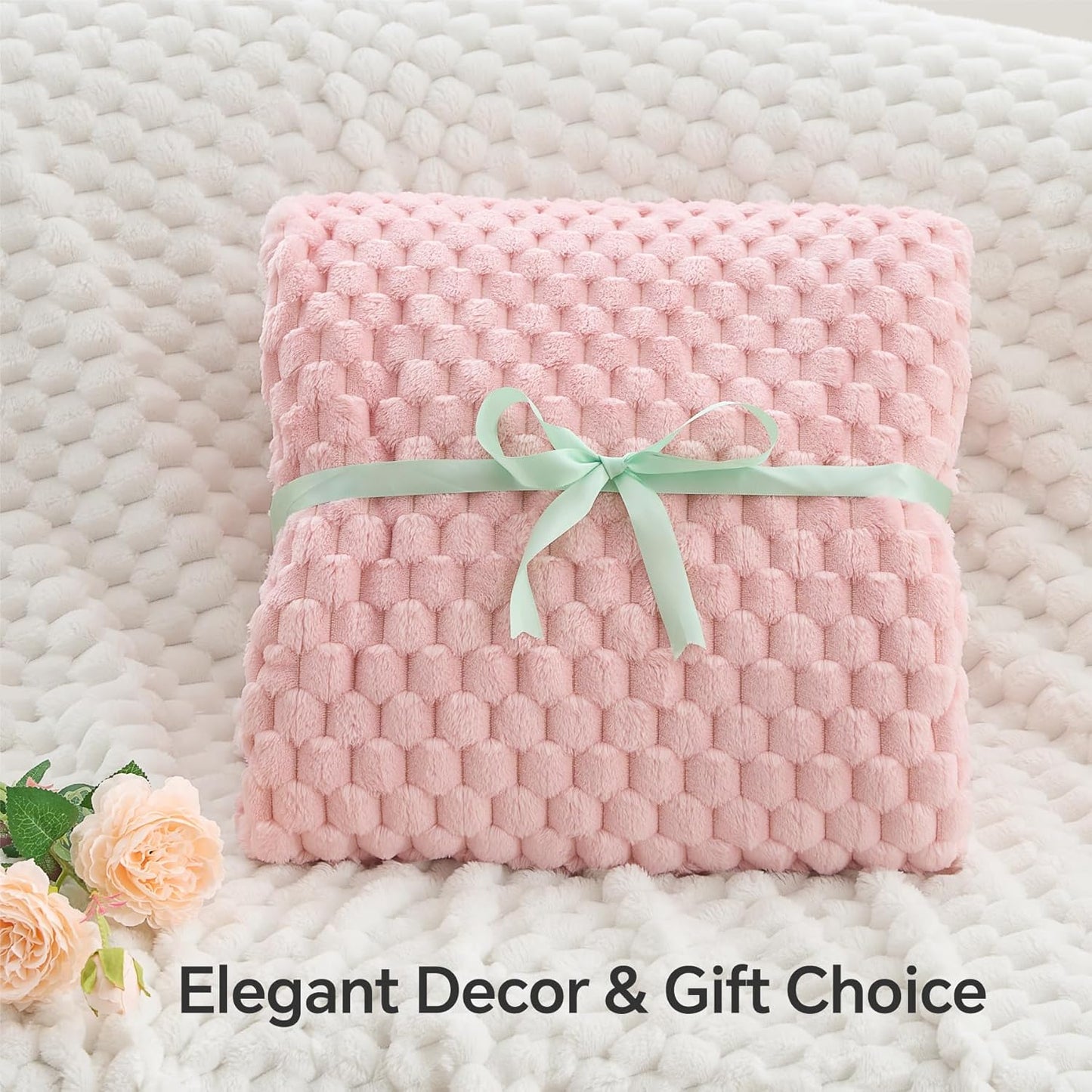 2 Pieces 3D Ribbed Jacquard Soft and Warm Decorative Fuzzy Blankets, Pink, 50X60In