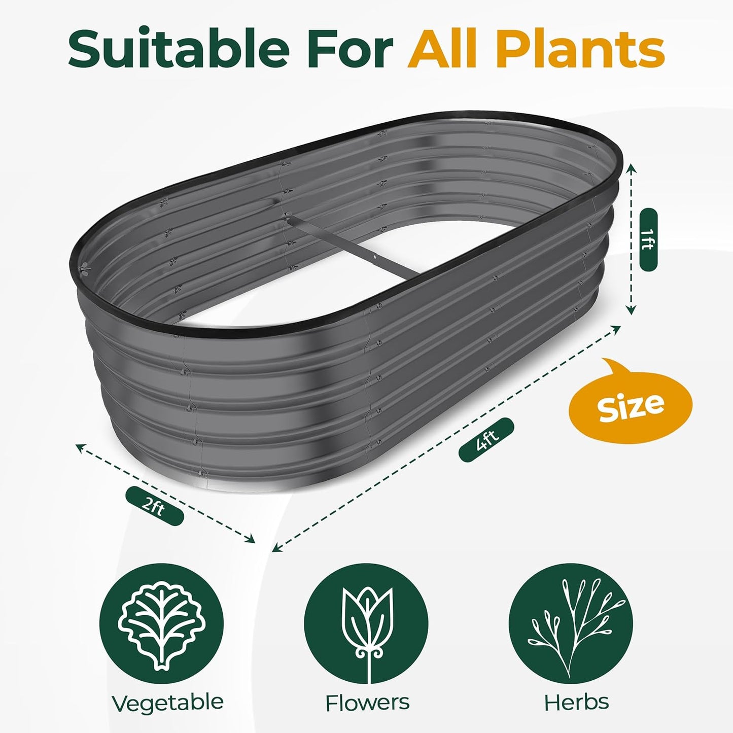 Galvanized Raised Garden Bed, 4 by 2 by 1 Feet Lightweight Planter Boxes Outdoor with Easy Assembly, Large Garden Bed for Vegetables, Fruits, Flowers, Dark Grey