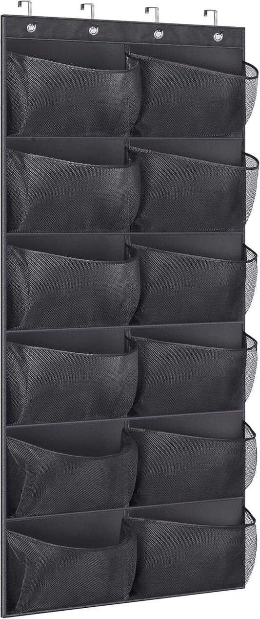 Boots Hanging Shoe Organizer for Closet 12 Extra Large Mesh Pockets over the Door Shoe Rack for Men Shoes Size 16, Black