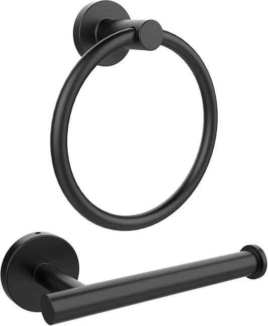 Towel Holder for Bathroom Wall Matte Black Towel Ring & Toilet Paper Holder Wall Mount Bathroom Toilet Paper Roll Holders 304 Stainless Steel Tissue Holder