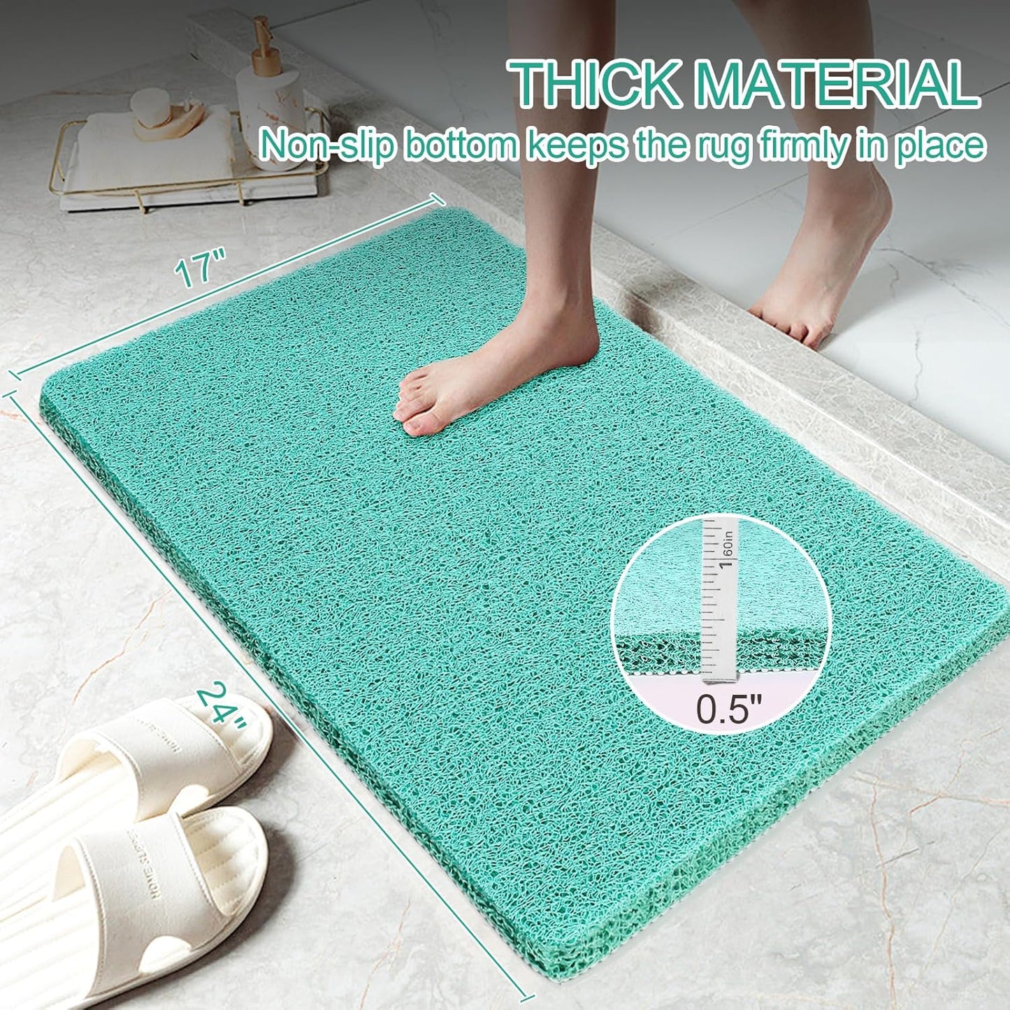 Shower Mats for Showers anti Slip for Elderly, 24'' X 17'' Non Slip Bath Mat for inside Shower, Bath Tub Mats for Bathroom Non Slip for Shower, PVC Loofah Bathroom Mats, Aqua
