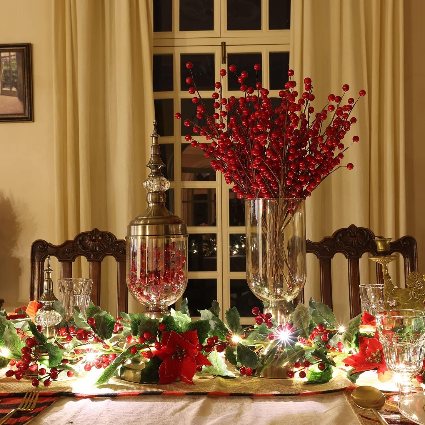 12 Pack Red Berry Stems - 17'' Holly Berry Stems, Red Berries Christmas Decor, Red Berry Picks for Christmas Tree Filler Branches, Artificial Cranberries Ornaments Crafts Holiday Home Decor