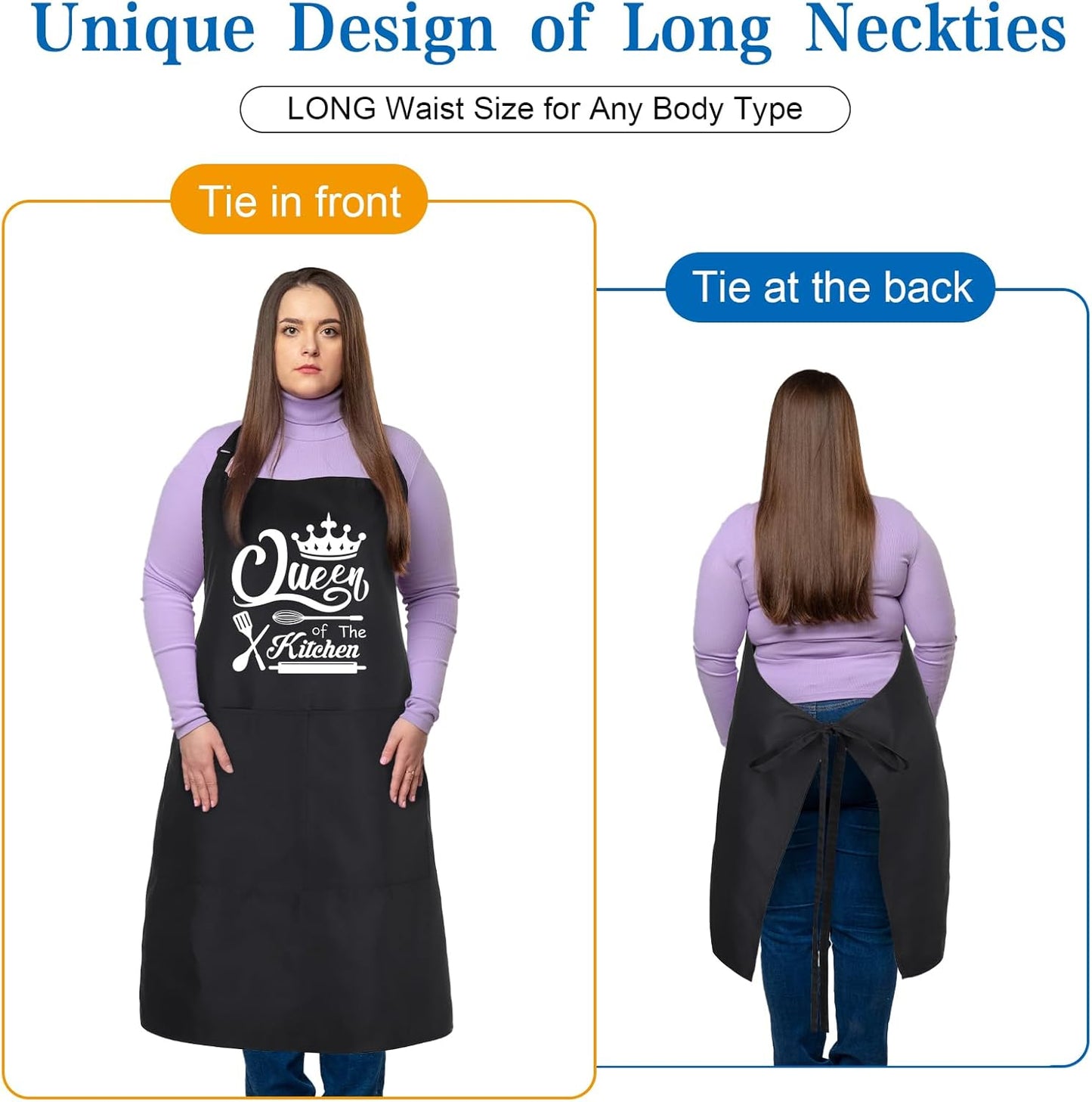 Funny Aprons for Women, 39’’ X 39'' plus Size Aprons Queen of the Kitchen Cooking Aprons Women Personalized Custom Aprons Adjustable Chef Baking Apron Gifts for Mom Wife Sister Grandma