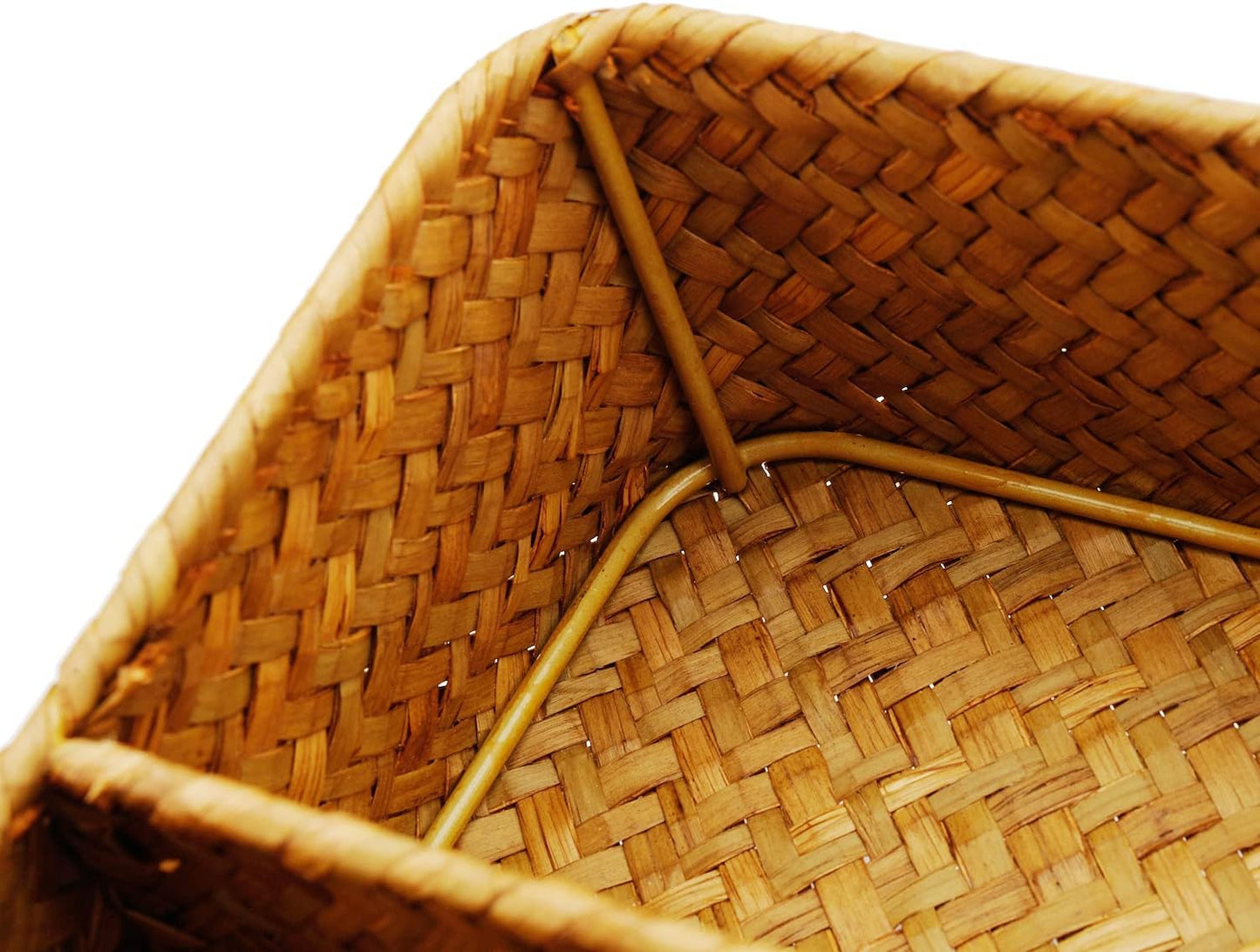 Seagrass Storage Basket with Compartments Utensil Tray for Organization Silverware Flatware Rectangular Shelf Baskets with 4 Sections Natural