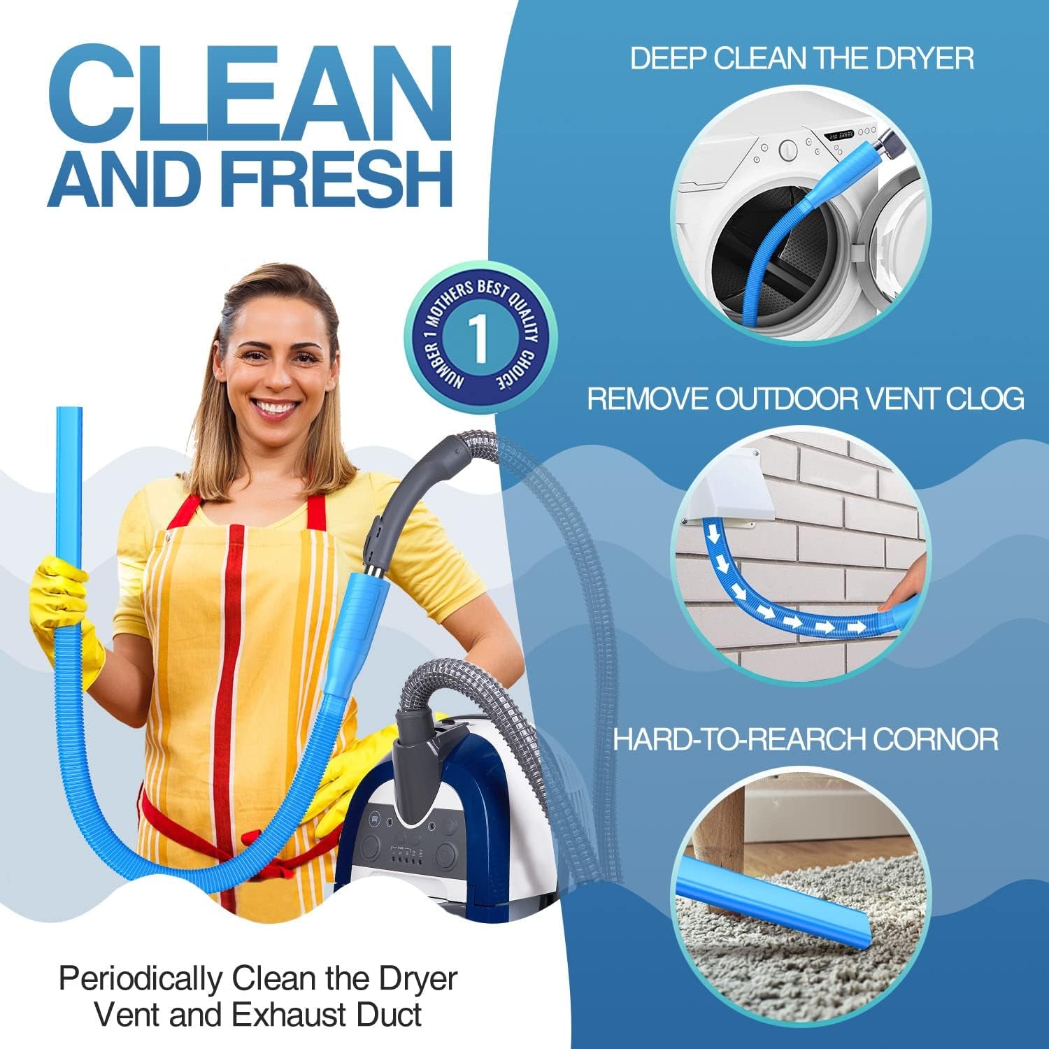 Dryer Vent Cleaner Kit Vacuum Attachment - Multiple Combinations V1 Lint Remover Power Washer and Vacuum Hose Quickly Removes Lint