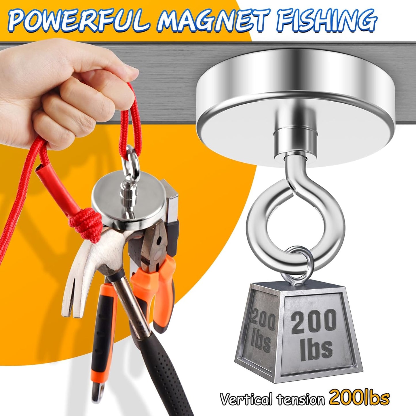 Neodymium Fishing Magnet, 200 Lbs Strong Magnet Fishing, Magnetic Fishing Magnets Heavy Duty for Remover, Super Powerful round Magnets for Retrieving Items in Lake, Beach, Lawn 1.75’’(45Mm)