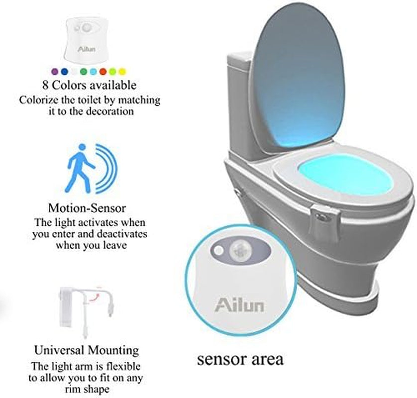Toilet Night Light 2Pack by Motion Sensor Activated LED Light 8 Colors Changing Toilet Bowl Illuminate Nightlight for Bathroom Battery Not Included Perfect with Water Faucet Light