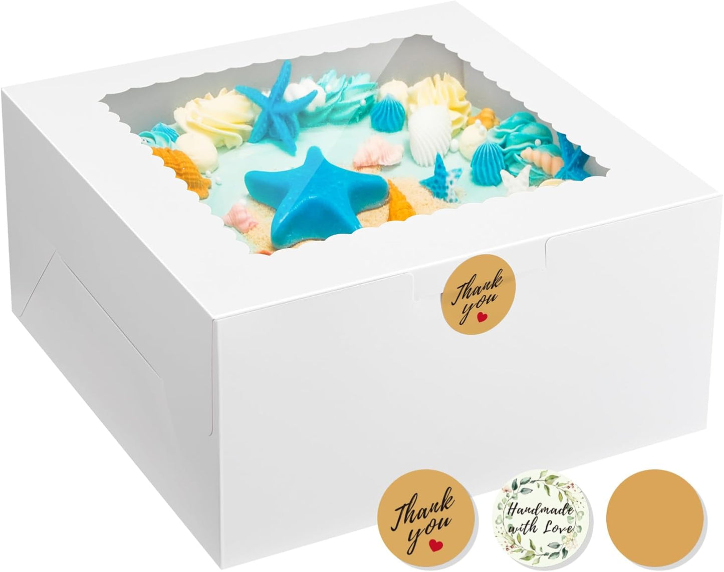 24Pcs Cake Boxes with Window, 10 X 10 X 5 Inches Bakery Boxes Treat Cookie Dessert Boxes Pastry Box for Cake, Chocolate Covered Strawberries, Cupcakes, Donuts, Baked Goods