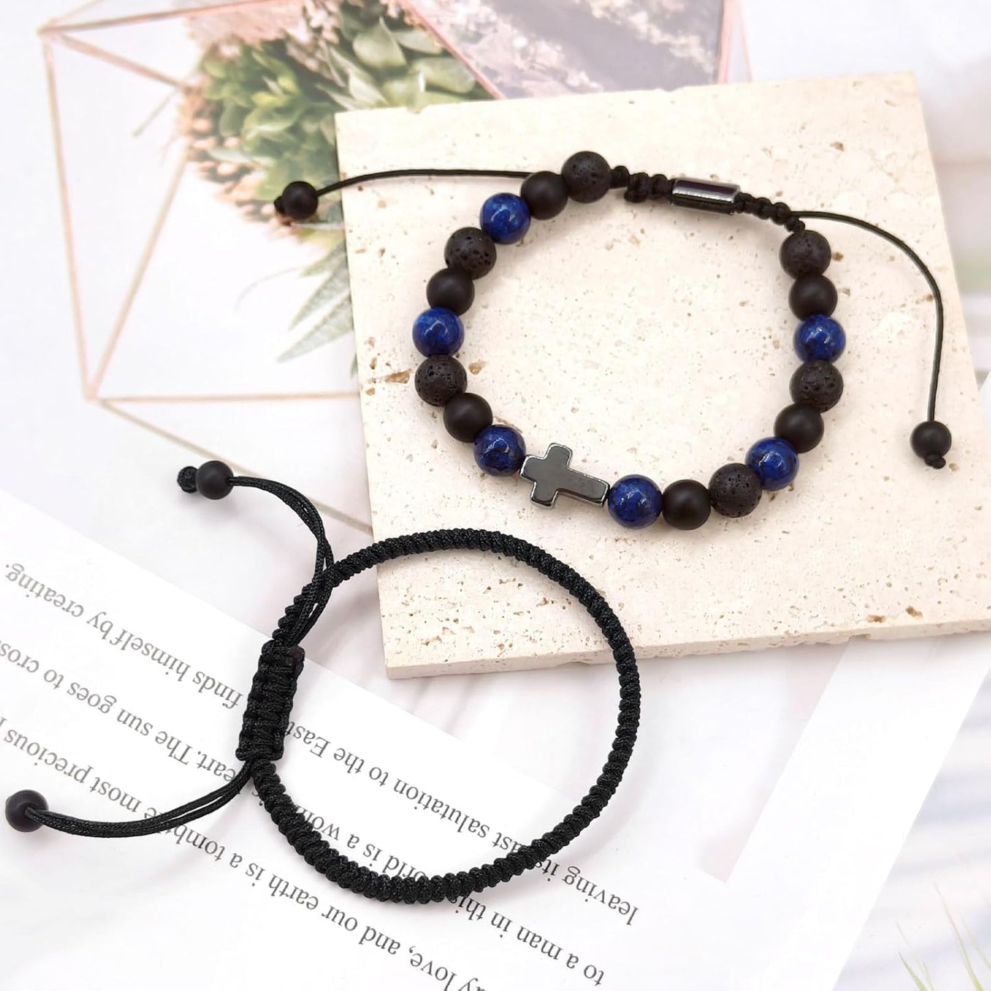 Cross Communion Beads Bracelets Gifts for Teenage Boys, Christian Baptism Lapis Lazuli Bracelets Gifts for Grandson Son Brother Cousin Teens Friends
