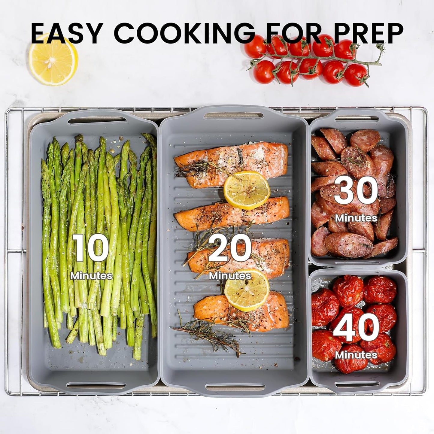 Large Silicone Baking Tray Dividers for Oven Cooking & Meal Prep, Sturdy Heatproof Handles Nonstick Divided Baking Sheet Pan, Reusable Half Sheet Baking Tray, Suitable for Oven Microwave (Gray)