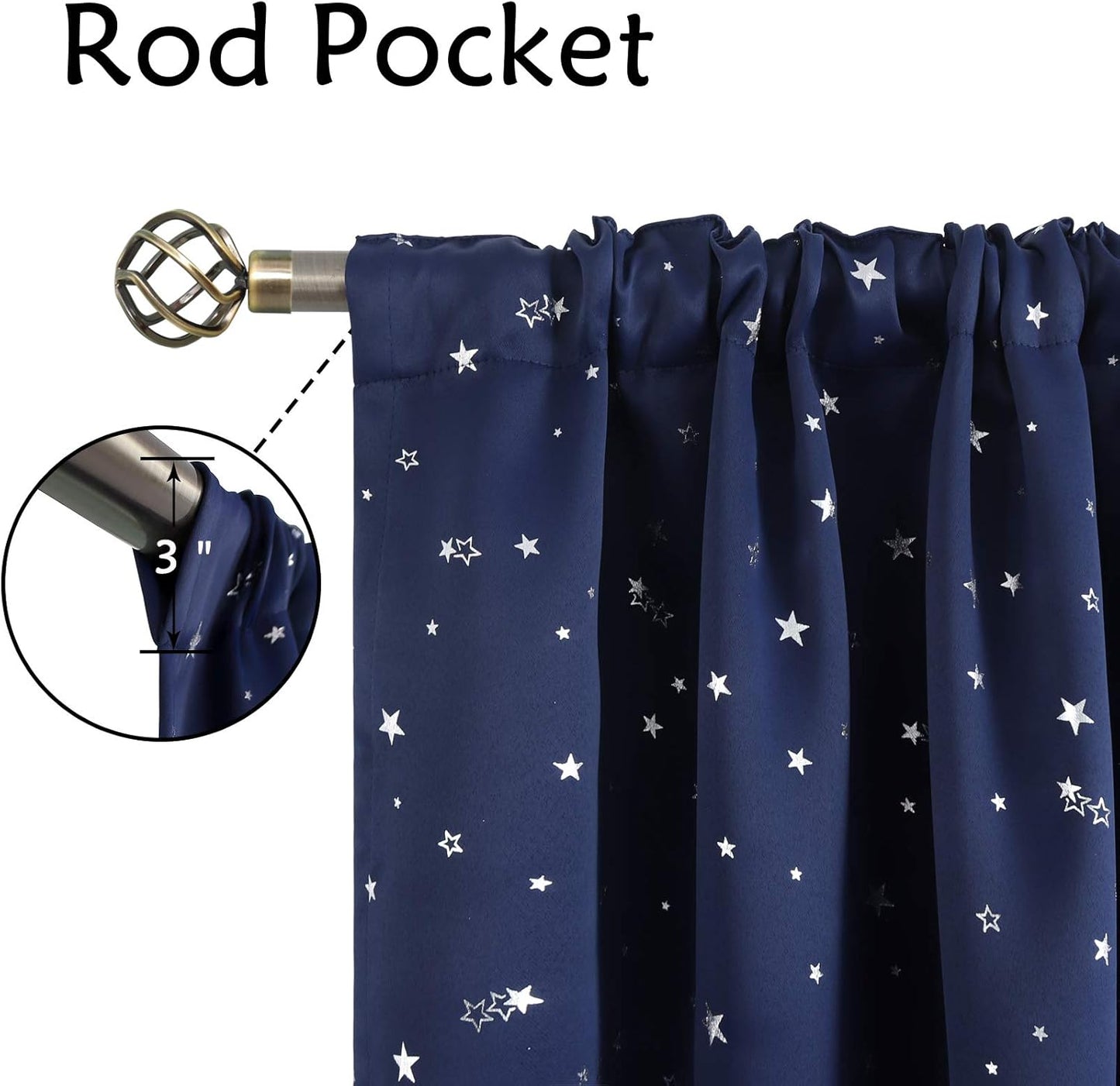Kids Blackout Curtains for Bedroom, Rod Pocket Room Darkening Curtains Decoration Thermal Insulation Window Drapes for Nursery, Children Room, 2 Panels, Each 42 X 63 Inch, Navy Blue