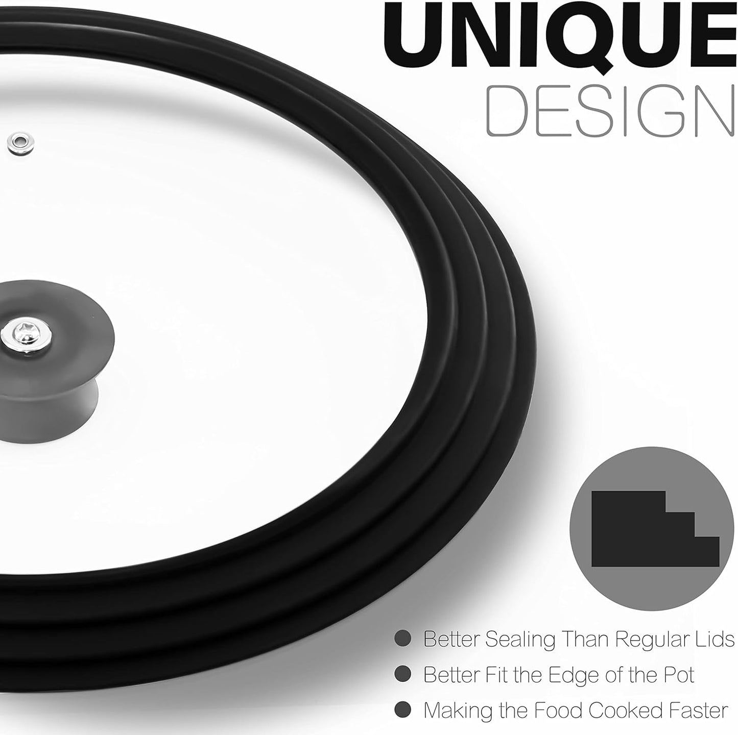 Silicone Universal Lid for Pots, Pans and Skillets - Tempered Glass Covered with Heat Resistant Silicone Rim Fits 9.5", 10" and 11" Diameter Cookware -Easy to Use Replacement Frying Pan Cover