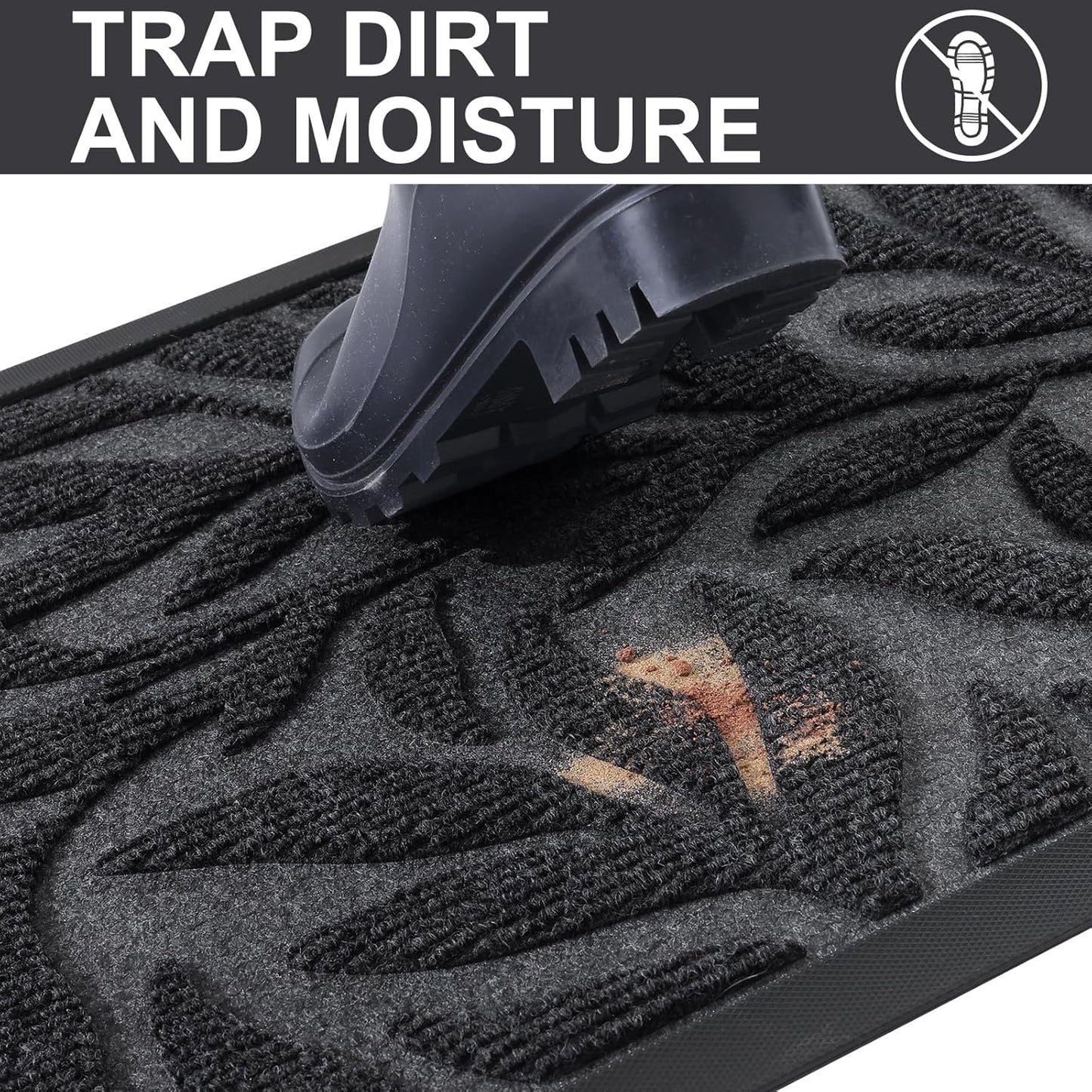 Front Door Mat Indoor Outdoor Entrance, Heavy Duty Natural Rubber, Trap Dirt and Moisture, Non-Slip Doormats, Low Profile, Easy Clean Patio Porch Entryway Mat, 29.5X17, Grey