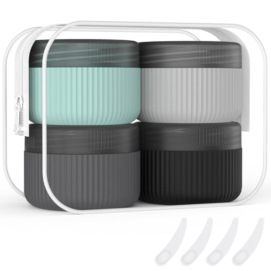 Travel Containers for Toiletries, TSA Approved 1.5 Oz Silicone Cream Jars, Leak-Proof Journey Containers, Trip Accessories with Lid for Cosmetic Face Hand Body Cream 4 Pack Black Lid - Grey