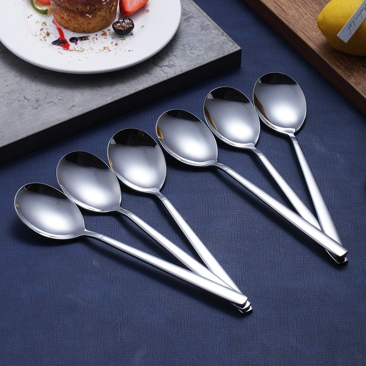 Stainless Steel Dinnerware Set of 6 - Modern Soup Spoons, Dishwasher Safe