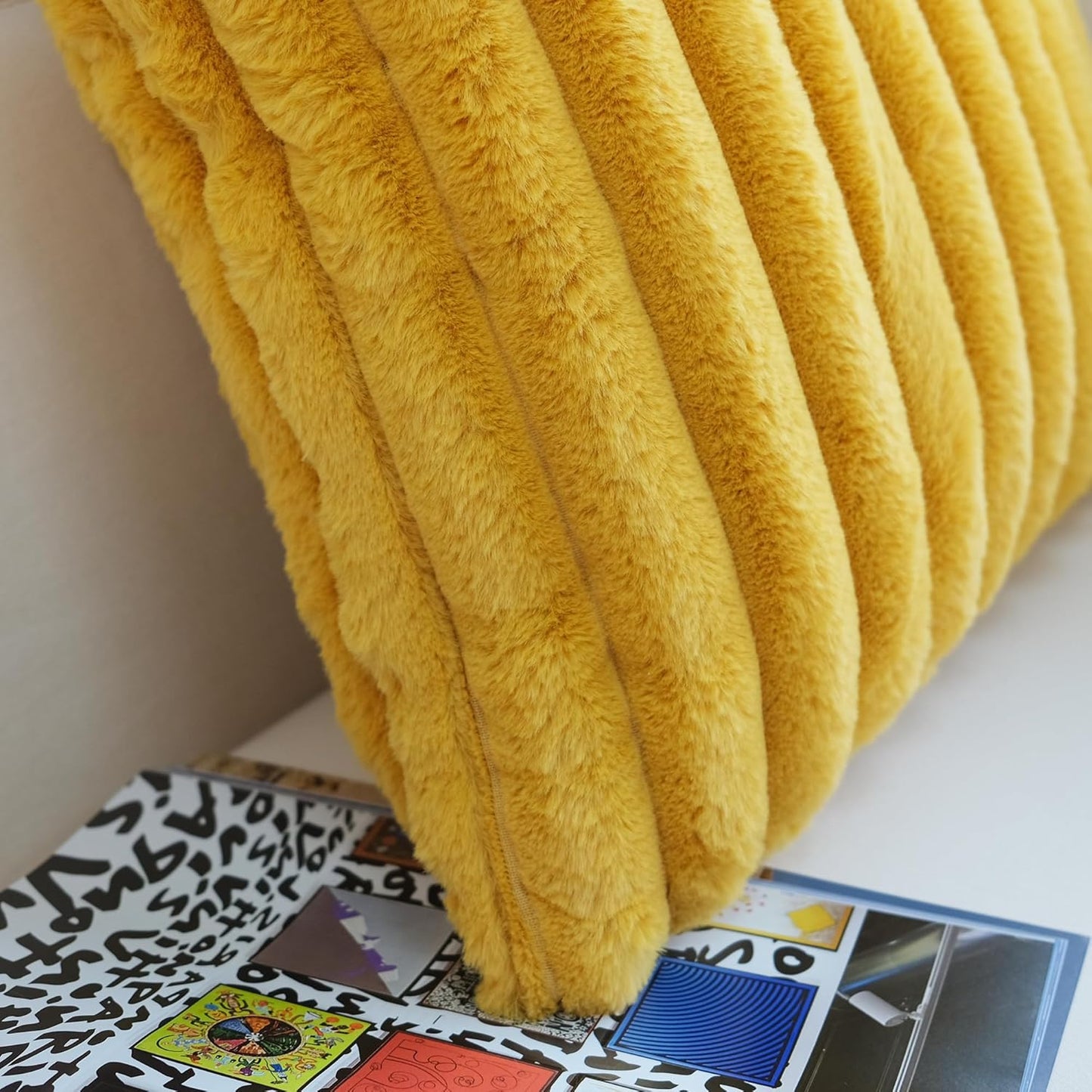 Pack of 2 Faux Fur Plush Decorative Throw Pillow Covers Couch Cushion Case Soft Pillowcases (Mustard Yellow, 20 X 20-Inch)