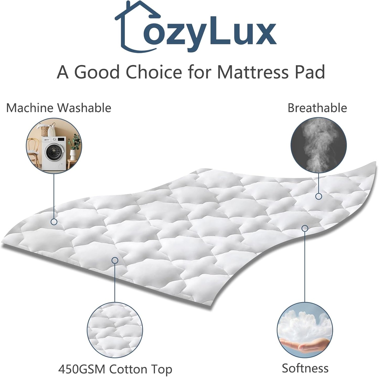 Twin XL Cotton Mattress Pad Deep Pocket Quilted Mattress Cover Extra Long for College Dorm Pillowtop Mattress Protector up to 20", Fitted Sheet Mattress Cover, 39X80 Inches, White