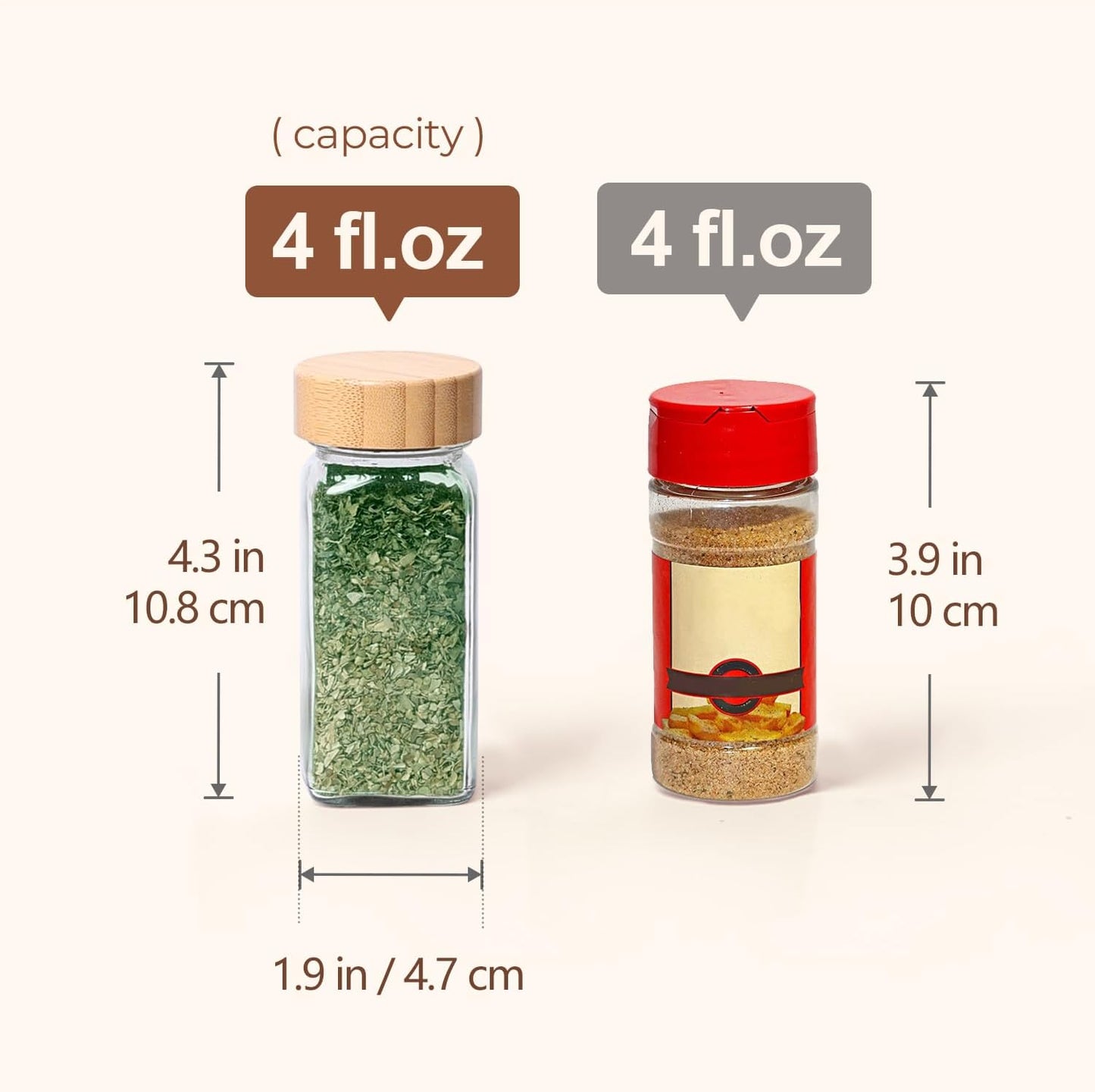 4 Oz 6Pcs Glass Spice Jars with Label, Empty Spice Containers with Bamboo Lids, Square Seasoning Containers Trial and Supplement Set, Small Seasoning Bottles for Salt, Herbs, Sugar, Pepper
