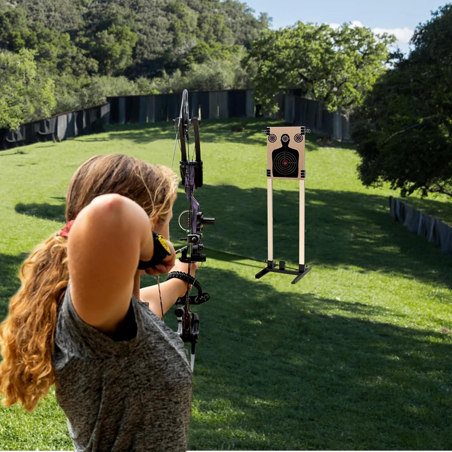 Shooting Target Stand Base with Wooden Board- for Paper Target Sheet Archery Cardboard Targets, Target Holder with Adjustable Base - H Shape - USPSA/IPSC - IDPA Practice