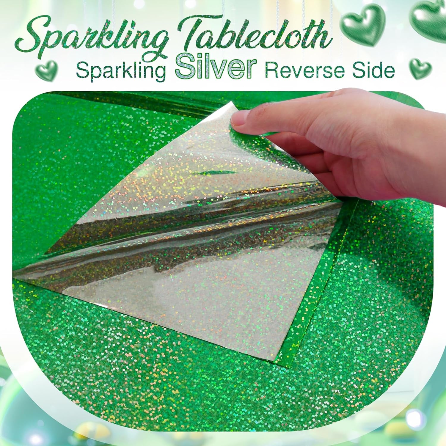 Set of 2 Dark Green Holographic Foil Tablecloths - 54x72 Durable Table Covers for Elegant Events, Perfect for Parties, Weddings, and Showers