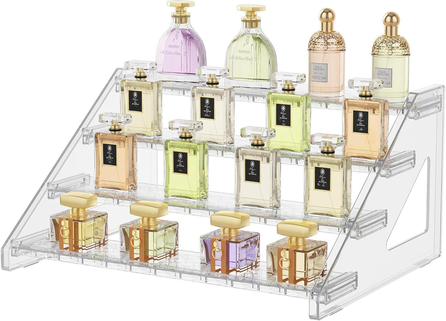 Perfume Organizer Stand Holder, 12.4 Inch 4 Tier Cologne Organizer for Men, Large Shelf Risers with Anti-Slip for Figures, Dessert Shelves for Party, Riser Stand for Cupcake,Perfume,Dessert