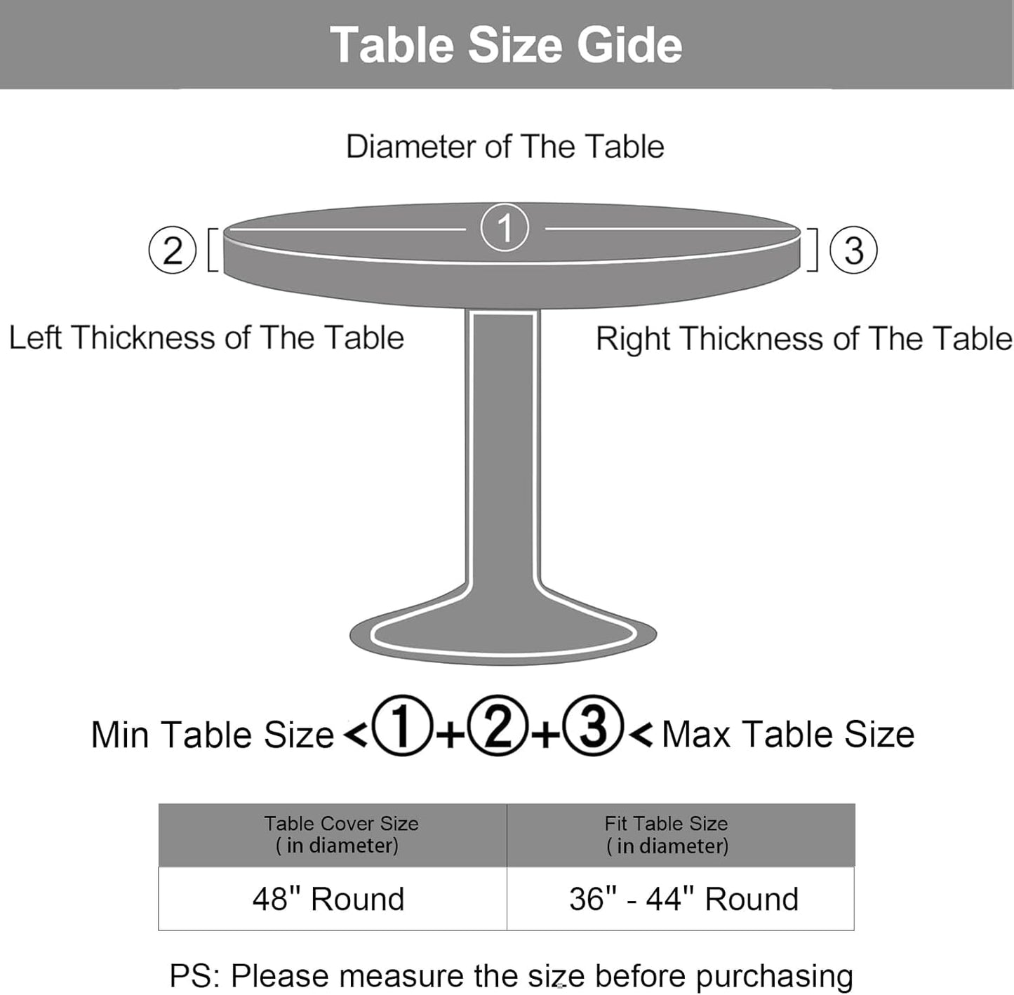 round Fitted Tablecloth with Elastic Edge, 100% Waterproof Oil Proof Plastic Table Cover, Vinyl Flannel Backed Tablecloth Fits 36"-44" round Tables for Dinner, Outdoor, Picnic, Flowers