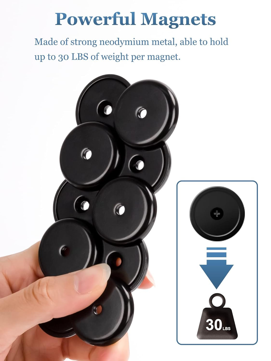 10-Pack Neodymium round Base Cup Magnets, 30LBS Strong Rare Earth Magnets with Heavy Duty Countersunk Hole and Stainless Screws for Refrigerator, Craft, Home, Office - 1.26'' X 0.2'' (Black)