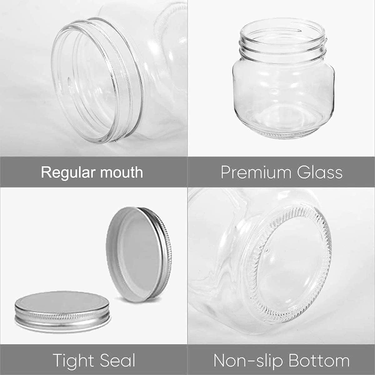 Small Mason Jars Regular Mouth - 8 Oz Clear Glass Jars with Silver Metal Lids for Sealing, Food Storage, Overnight Oats, Jelly, Dry Food, Jam,Diy Jars, 6PCS