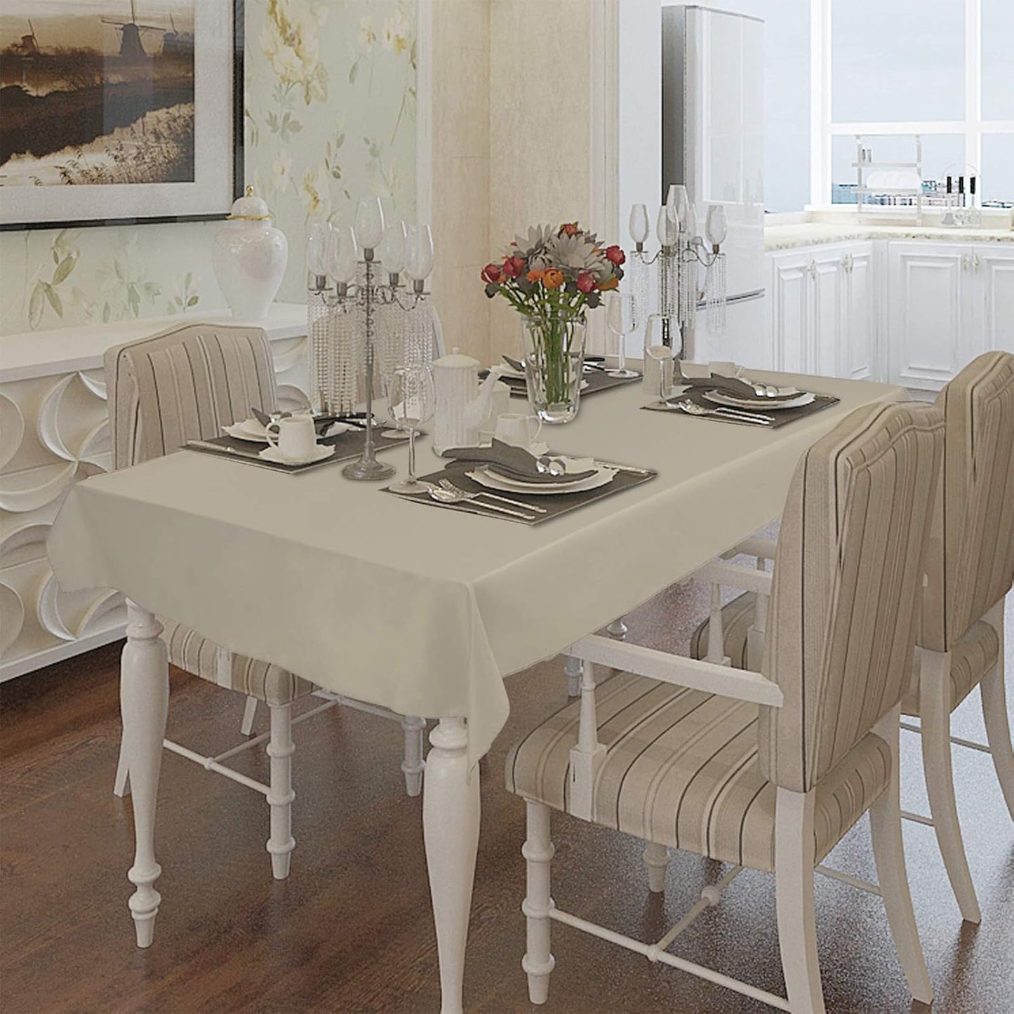 Rectangle Waterproof Tablecloths 60 X102 Inch Beige Spillproof Fabric Tablecloth, Decorative Fabric Table Cover, Great for Buffet Table, Parties, Holiday Dinner, Wedding & More