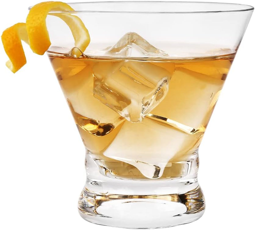Set of 9 Martini Glasses - 8-Ounce Cinched Design Cocktail Glasses with Heavy Base, Stemless Construction for Stability - Sturdy and Elegant Cosmopolitan Bar Glasses (Glass, Clear9Pcs)